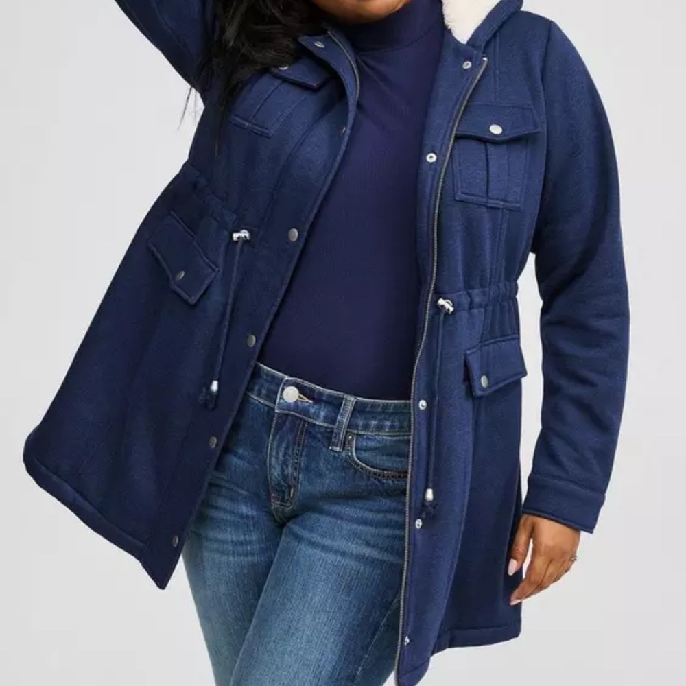 Torrid Fleece Sherpa Lined Anorak Navy Utility Jacket Womens Plus Size 1X Warm